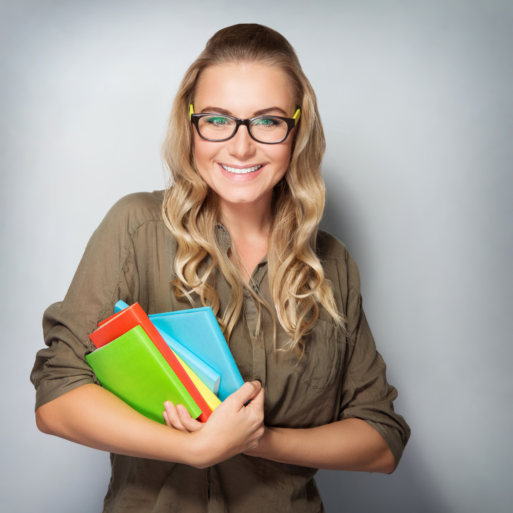 woman with school supplies