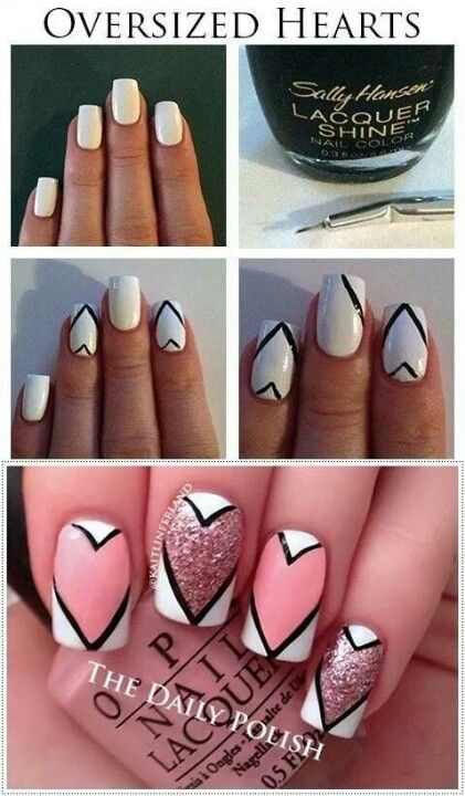 Nails with oversized heart art