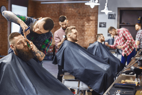 A barber cutting hair